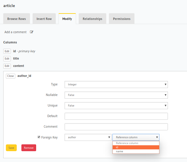 Create foreign key for author_id column to author's id