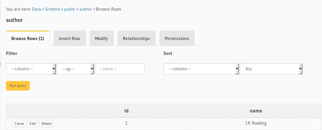 Insert data into author table