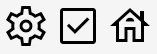 Settings icon as ligature, check box icon as codepoint, and house icon as SVG