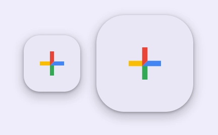 Two branded FABs next to each other with a google-branded plus icon. A medium
sized one and a large one.