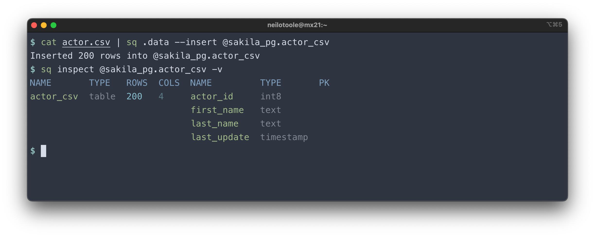 sq query insert inspect